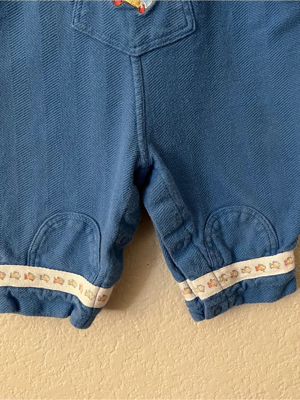 🦄 3/$36 Lullaby Club Vintage Romper Overalls Baby 3-6M Blue Herringbone Fish